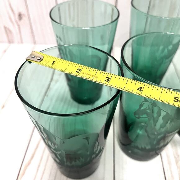 Robert Vavra Vintage Signed Frosted Etched Equestrian Green Glass Tumblers Set 5 - Picture 12 of 12